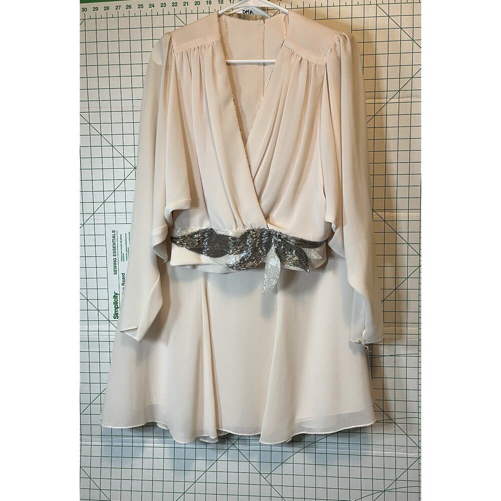 VTG 80s 2 Piece Chiffon Skirt Suit Blush Pink Size 2-4 Batwing Top Sequin Detail